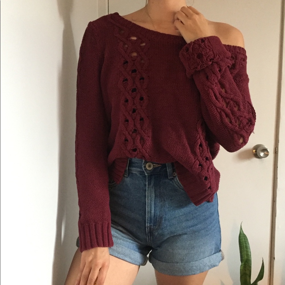 OLIVE & OAK burgundy red wine sweater chunky top